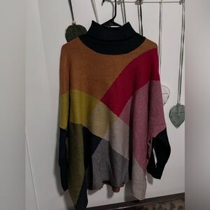 Joseph A Colorblock Turtleneck Shawl Sweater
